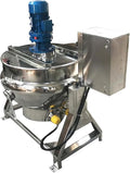 26Gal Commercial Jacketed Kettle with Stirrer Stainless Steel Tilting Stirring Jacketed Kettle for Food Processing Electric Heating 220V 60HZ 3-Phase 1.1KW