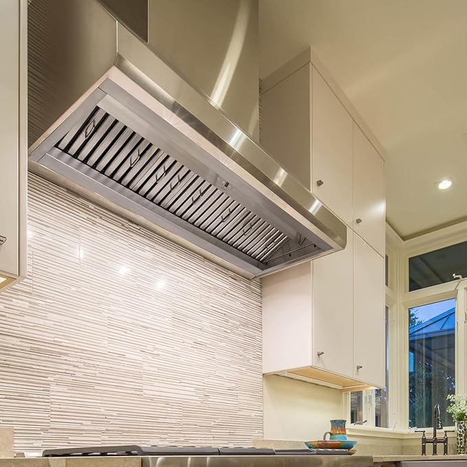 Range hood, 48 Inch Range Hood Insert with 1200 CFM Powerful Suction, Ultra Quiet Ducted Stainless Steel Kitchen Stove Vent Hood with Dimmable LED Lights, Timer, 4-Speed Touch Control