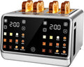4 Slice Toaster Wide Slot– Dual Digital TouchScreen & Independent Control Panel | Single-Slice Modes/Reheat/Defrost | 1800W Stainless Steel Toaster for Bagels & Artisan Bread