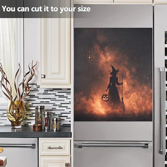 Halloween Witch Pumpkin Black Dishwasher Magnet Cover Front Door Magnetic Dishwasher Cover Decorative Refrigerator Magnet Covers Appliances Stickers for Kitchen Home Decor, 23" x 26"