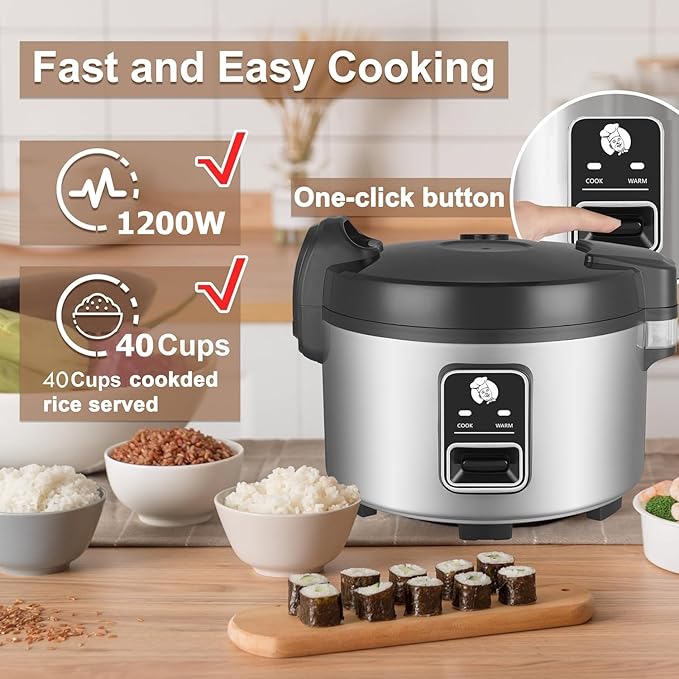 Commercial Rice Cooker & Warmer 8.17Qt/40 Cups (Cooked Rice) |Large Rice Cooker | 40 mins Fast Cook Rice Cooker for Restaurant | Auto Keep Warm |Easy Clean