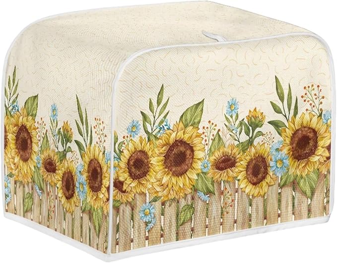 Sunflower Daisy Print Bread Toaster Oven Dustproof Cover Heat-Resistant Universal Fits Most Standard 2 Slice Toasters Keep off Fingerprint Stains