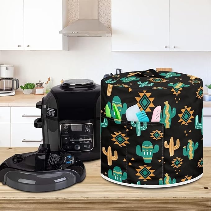 Western Cactus Print Round Pressure Cooker Cover 3 qt,Boho Kitchen Appliance Dust Cover for Round Pressure Cooker Rice Cooker,Air Fryer Cover,Toaster Cover,Oven Cover