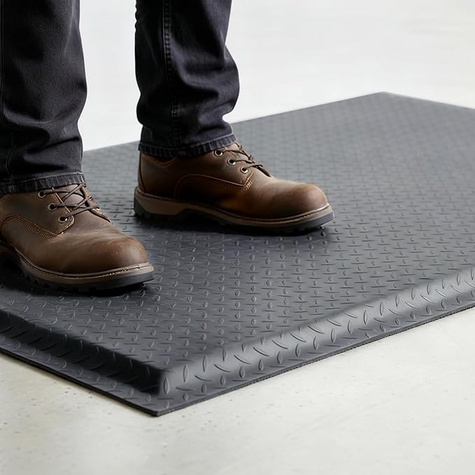Nisorpa Anti Fatigue Mats Industrial 2' x 5' Ergonomic Standing Mat 15/16" Extra Thick Cushioned Shop Floor Mats Heavy Duty Commercial Diamond Plate - Safety Support for Leg & Back Pain, Grey