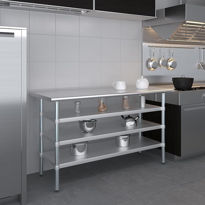 24 in. x 60 in. Stainless Steel Work Table with Three Bottom Shelves | NSF Kitchen Prep Table | Utitly Metal Table