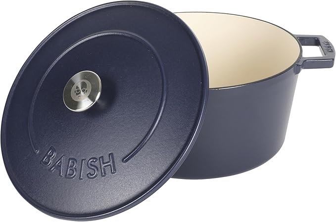 Babish 6-Quart Round Enameled Cast Iron Dutch Oven with Lid – Blue, Heavy-Duty Dutch Oven for Slow Cooking, Braising & Baking