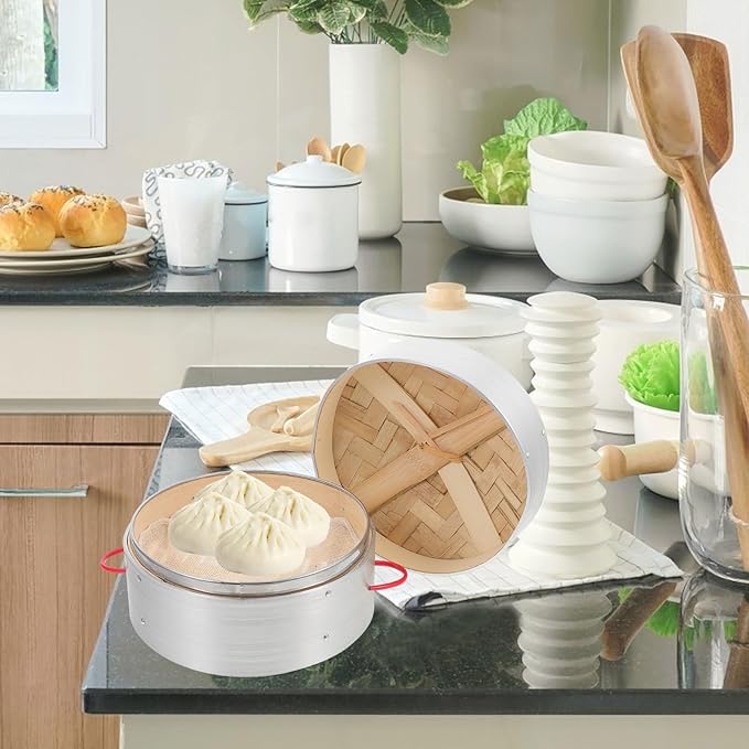Steamer for Cooking Vegetables and Dumplings 20cm Double Ear with Aluminum Rim and Lid, Food Steamer Basket for Home and Commercial Use