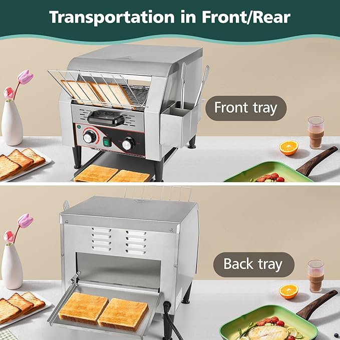 Commercial Toaster - 300 Slices/Hour Electric Conveyor Toaster 1900W Commercial Stainless Steel Toasters for Restaurant Buffets Bagel Beard Heavy Duty with Handle