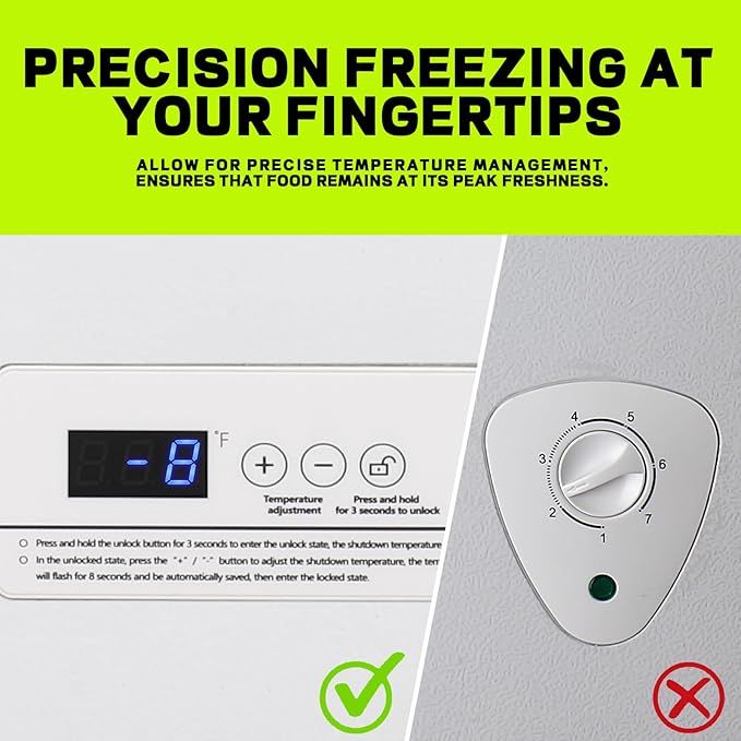 Small Mini Freezer Chest Freezer with 2 Hanging Baskets Electronic Control to 1℉ Top Door Open Freezer Energy Saving Quiet Operation Perfect for Dorm, Garage and RVS, White