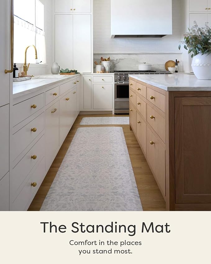 House of Noa Nama Standing Mat – Anti-Fatigue Cushioned Kitchen Mats for Floor | Ergonomic Bounce-Back Foam Kitchen Mats | Anti-Fatigue Mats for Kitchen & Standing | Emile Delft Blue | 22" x 54"