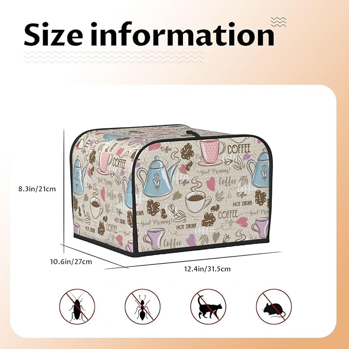 Beige Coffee Love Heart 4 Slice Toaster Cover, Waterproof Toaster Dust Cover Bread Maker Protective For Small Kitchen Appliance Dining Room Table Home Decor Gifts