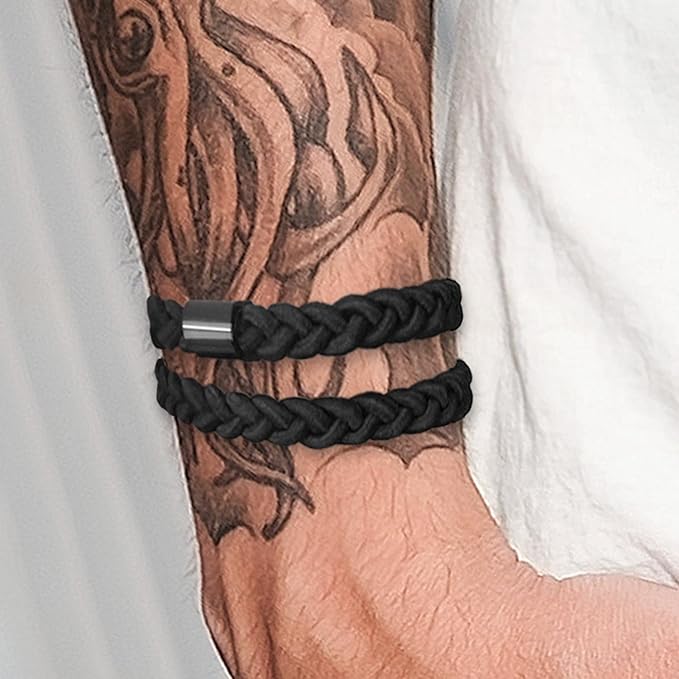Braided Mens Hair Ties For Men - For Buns Curly Thick Dense Hair Elastic Hair Ties For Guys | No damage Crease Breakage Black 5 Count (Pack of 1)