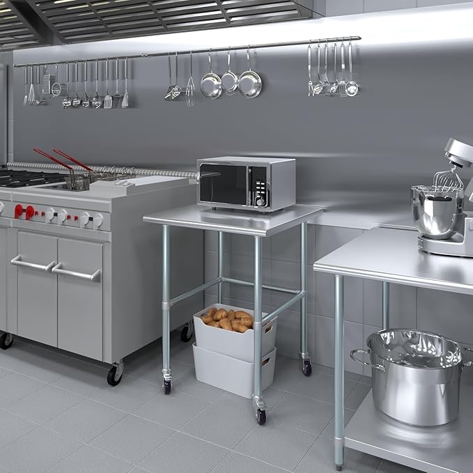 Stainless Steel Work Table Open Base & Wheels | Work Station | Metal Work Bench (Stainless Steel Work Table Open Base + Casters) (36" Long x 30" Deep)