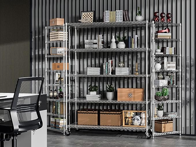 5 Tier 7500lbs Capacity NSF Metal Shelf Wire Shelving Unit, Heavy Duty Adjustable Storage Rack with Wheels & Shelf Liners for Commercial Grade Utility Steel Storage Rack, Chrome - 82"H x 60"L x 24"D