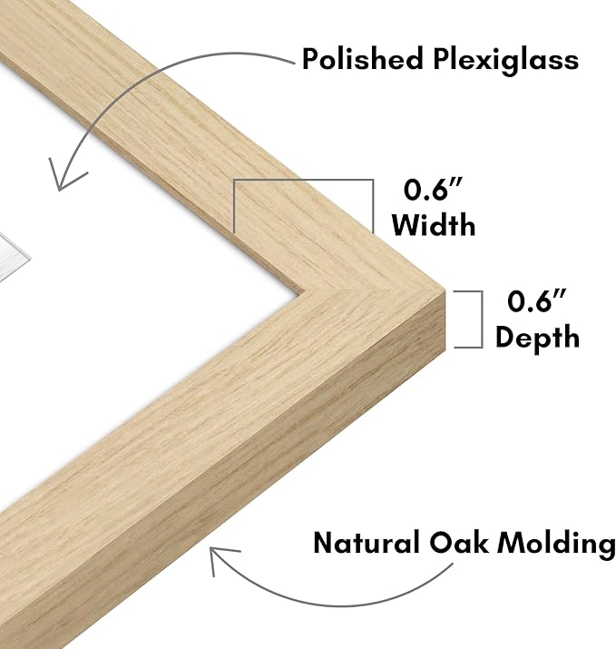 Americanflat 12x16 Picture Frame with Polished Plexiglass - Set of 5 - Use as 8.5x11 Frame with Mat or Display 12x16 Photo Without Mat - Galleria Collection - Picture Frames for Wall - Natural Oak