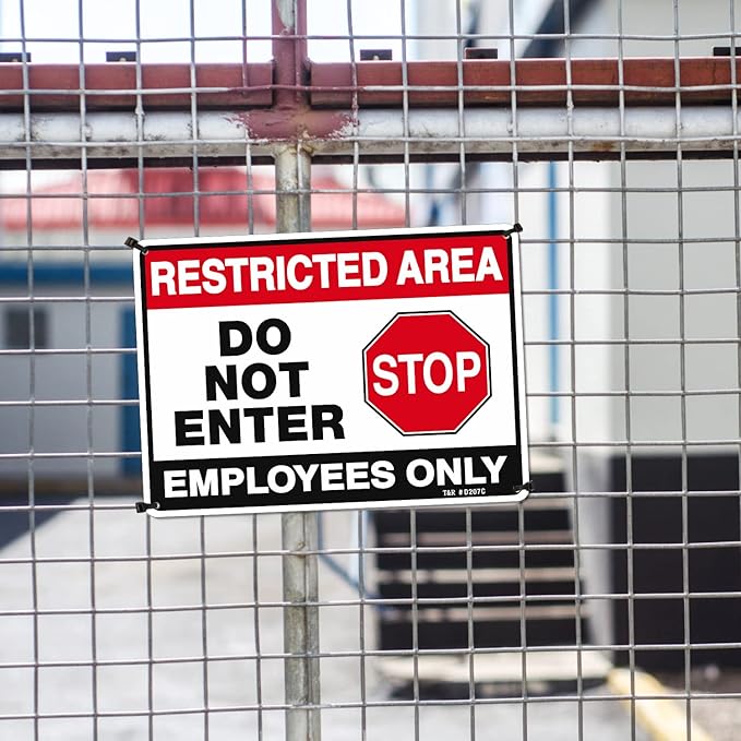 T&R Restricted Area Do Not Enter, Employees Only Sign - 4 Pack - 10 x 7 Inches Rust Free .040 Aluminum - UV Protected, Waterproof, Weatherproof and Fade Resistant - 4 Pre-drilled Holes