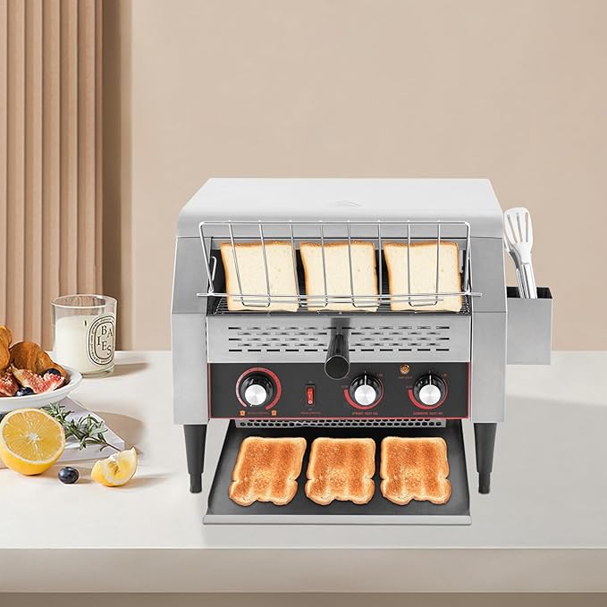 450 Slices/H Commercial Conveyor Toaster, 1-7 Gears Electric Stainless Steel Restaurant Toaster Oven with Bread Clip & Storage Box for Restaurants, Hotels 18.3 * 16.41 * 15.27in