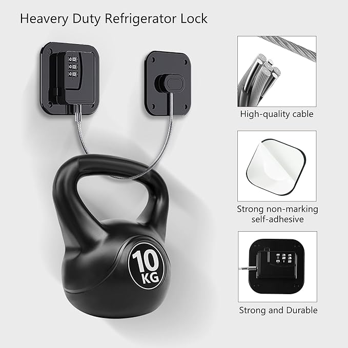 Refrigerator Lock, Heavy Duty Fridge Lock, Combination Lock for Refrigerator Cabinets, Drawers, Safety Lock, Easy Install No Keys Needed (Black-4Pack)