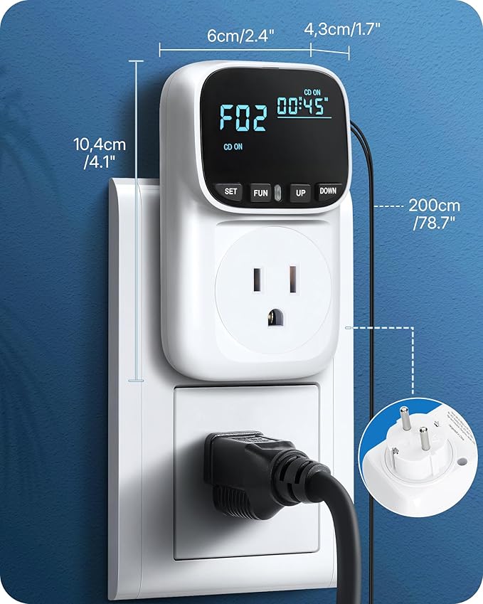 Digital Temperature Controller Outlet, 15A/1800W Heavy Duty Thermostat Plug, VA LCD Display, Heating/Cooling Control, -40°F~210°F, 4 Timer Modes, for Greenhouse Incubator Homebrew W01TC06