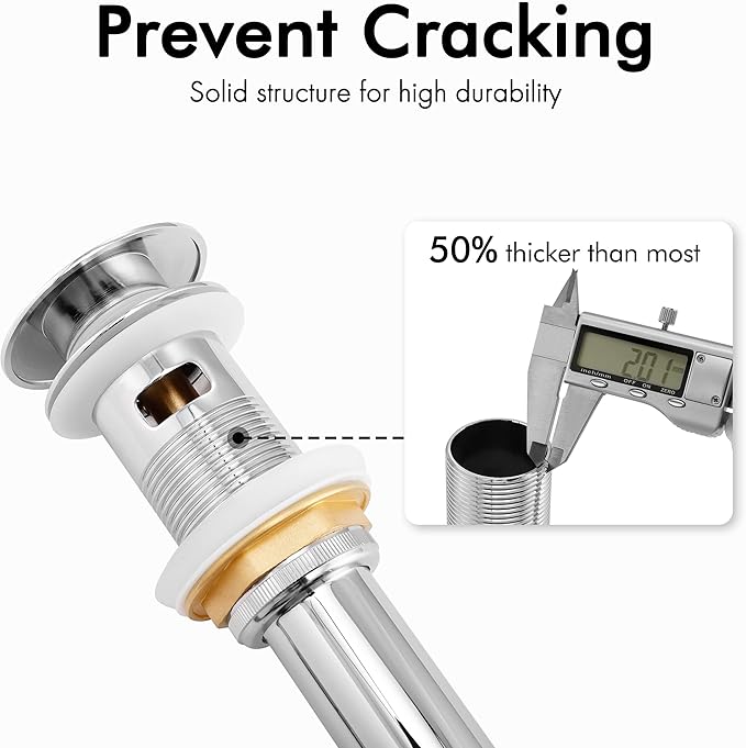 KES Bathroom Sink Drain with Overflow Vessel Vanity Sink Pop Up Drain Stopper Polished Chrome, ALL Metal Rustproof Brass and 304 Stainless Steel, S2008A-CH