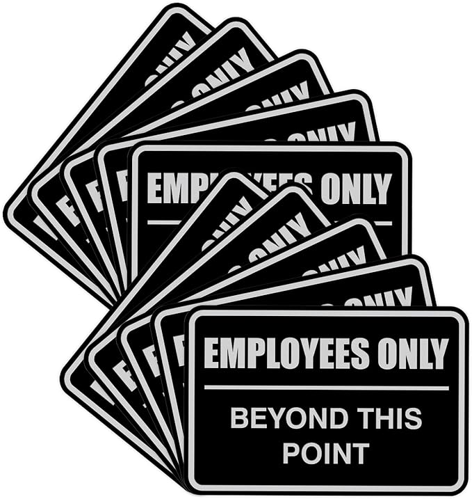 All Quality Classic Framed Employees Only Beyond This Point Wall or Door Sign | Easy to Install Business Signage - Small (Brushed Silver) 10 Pack