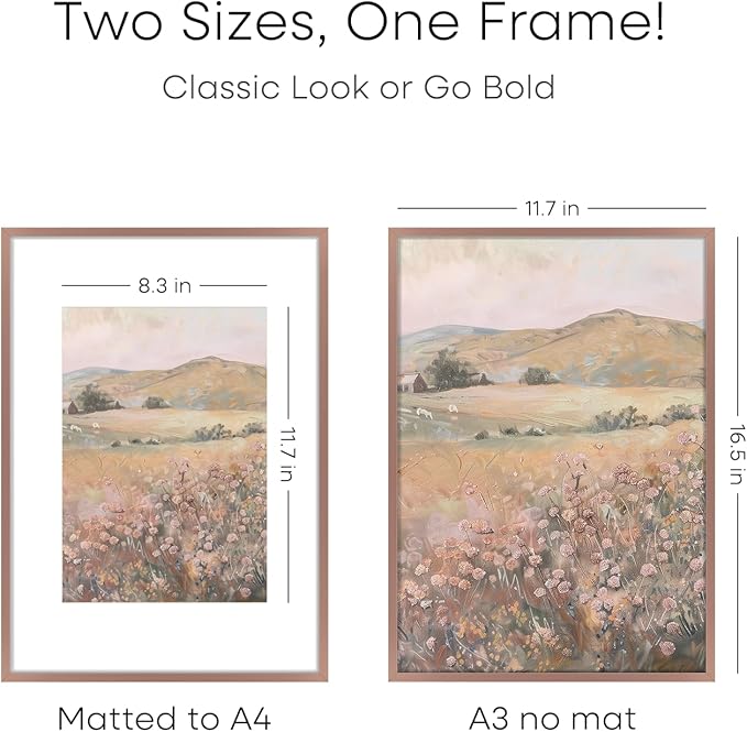 Homeforia A3 Picture Frame Mocha, High End Metal 11.7 x 16.5 inch Poster Frames with Mat 8.3 x 11.7 for Photo, A3 Size Frames Matted to A4 Print, 11.7x16.5 Wall Hanging Frame, Tempered Glass, Set of 1