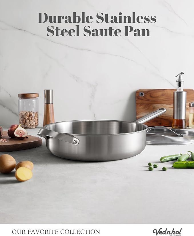 Stainless Steel Saute Pan with Stainless Steel Lid 7-Quart,13-Inch Deep Skillet,Dishwasher&Oven Safe,Induction&All Stove Compatible,Brushed Finish
