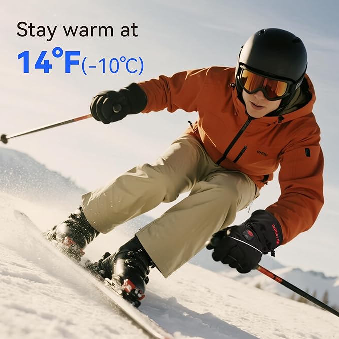 SAVIOR HEAT Heated Gloves for Men Women, Rechargeable Electric Heated Leather Skiing and Snowboarding Gloves