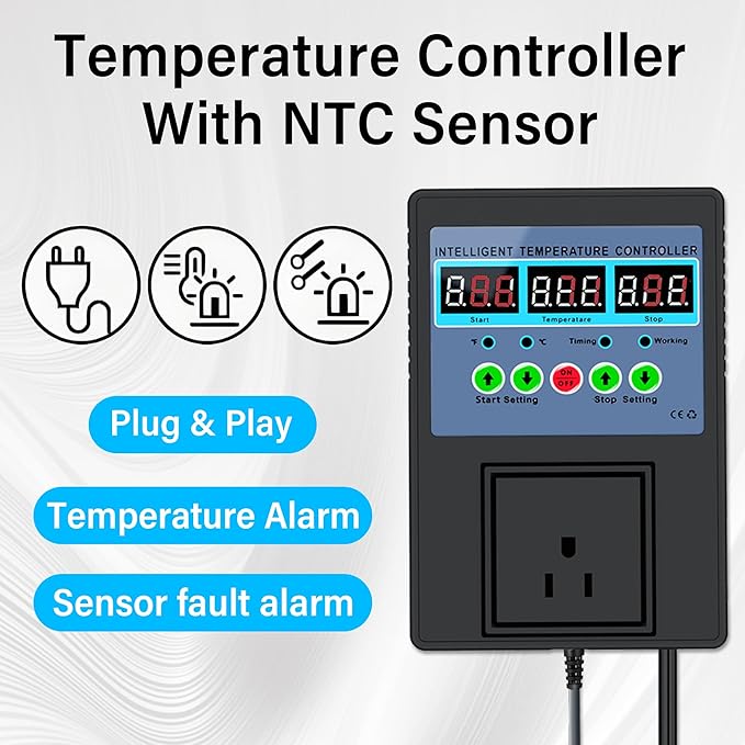 Intelligent Digital Temperature Control Sensor Regulator 100V-240V 15A -20℃-120℃ Heating/Cooling Thermostat Control Switch with LED Display Monitor,Suitable for Incubators,Brooders,Refrigerators