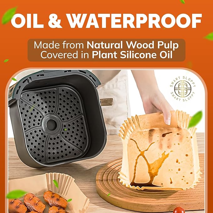 9 inch Square Air Fryer Liners Disposable Parchment Paper Liner Airfryer 8-12 QT Basket inserts Filter Sheets EXTRA THICK 40 GSM - Pack of 125