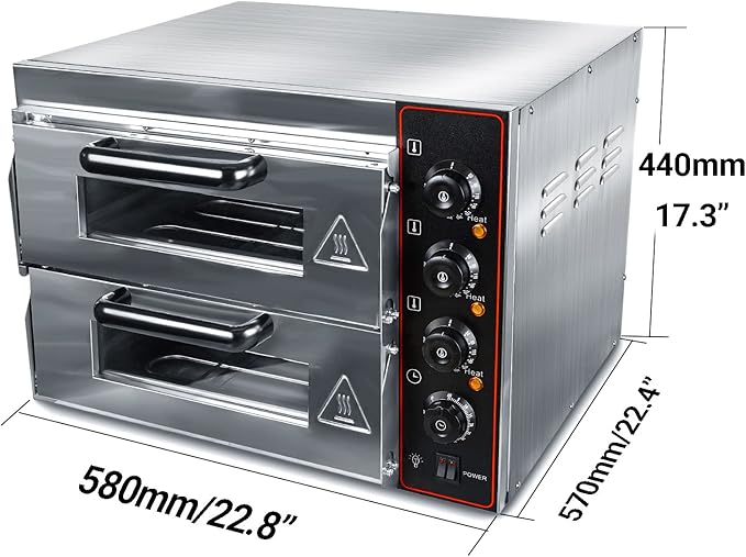 Shikha Commercial Pizza Oven 16 inch Pizza Double Deck 3000W 110V Electric Oven Multipurpose Toaster Bake Broiler 40L Capacity Stainless Steel for Restaurant Home Pizza Pretzels Baked Roast Yakitori
