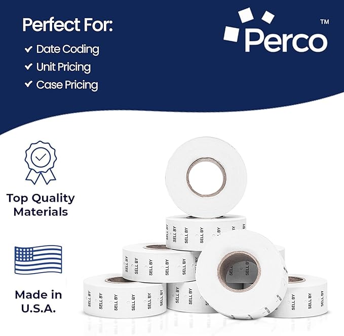 Perco Sell by 1 Line Labels - 10 Sleeves, 80,000 "Sell by Labels for Perco Lite, X, Plus and Pro 1 Line Date Guns