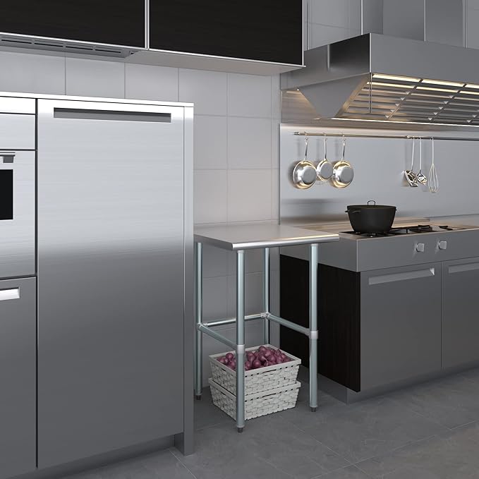 AmGood Stainless Steel Work Table Open Base | NSF Kitchen Island Food Prep | Laundry Garage Utility Bench (24" Long X 24" Deep)