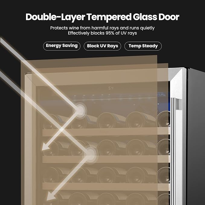 Yeego 24 Inch Wine Fridge Cooler - 52 Bottles Wine Cooler with Glass Door, 40-65℉ Built-In or Freestanding Refrigerator, Under Counter Wine Fridge for Kitchen Bar Office (Left-Hinged)