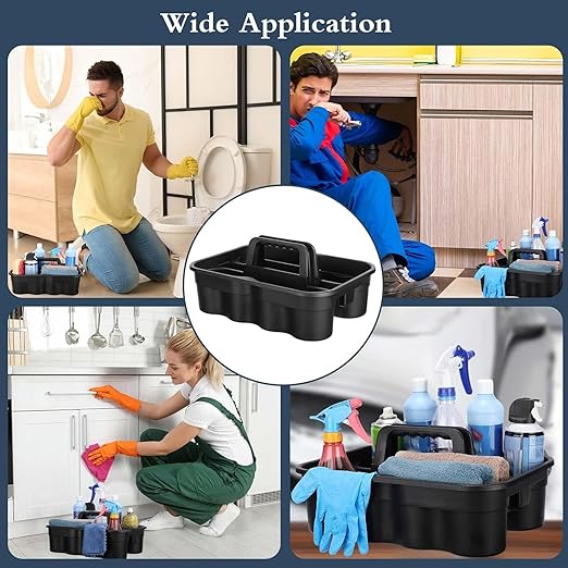 Wesiti 6 Pcs Cleaning Caddy with Handle Large Plastic Housekeeping Shower Basket Cleaning Supplies Organizer for Spray Bottles Brush Home Bathroom Office, Black