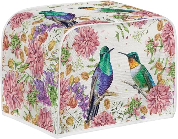 Hummingbird Floral Print Toaster 2 Slice Cover Fingerprint Protection Waterproof Toaster Dust Cover Kitchen Accessories Decor