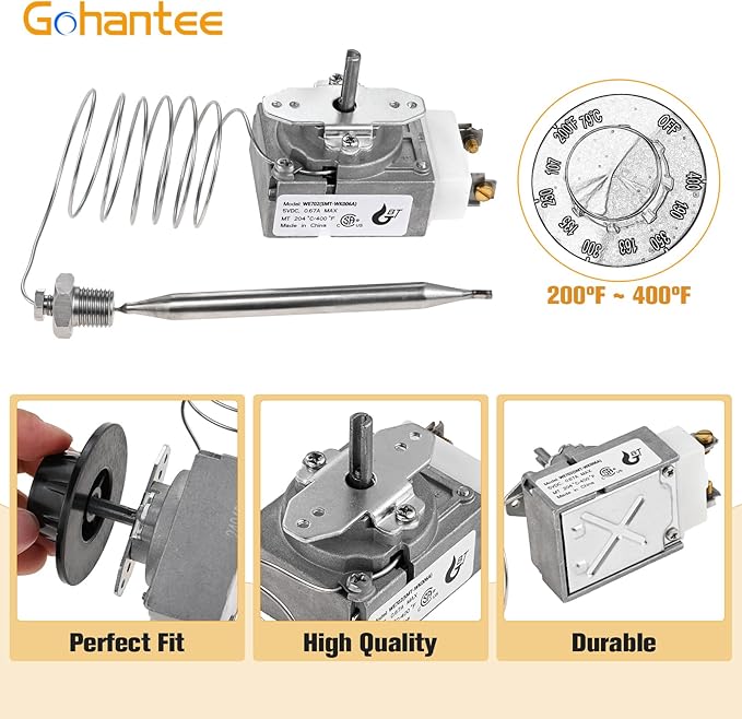 gohantee 1175 Thermostat RX-1-36, 60125401 Thermostat for Fryer, Furnace Deep Fryer Thermostat Control Compatible with Pitco 60124501, Imperial 1175, Royal Range 3113-1/4' Mpt Stuff Box, 200-400F
