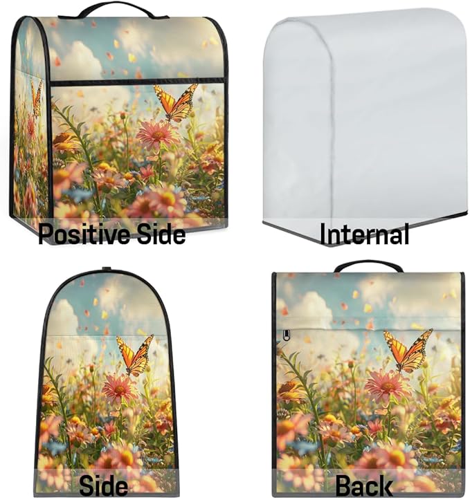 Kitchen Aid Mixer Cover Lovely Butterfly Flower Stand Mixer Cover Compatible with 6-8 Quarts Stand Mixers, Dust Covers with Zipper Pocket Foldable Washable Kitchen Aid Organizer Bag
