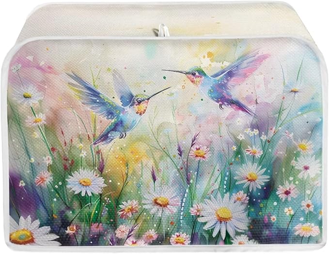 Hummingbird Daisy Print Toaster 4 Slice Cover Universal Size Kitchen Appliance Cover Fingerprint Protection Kitchen Home Decor