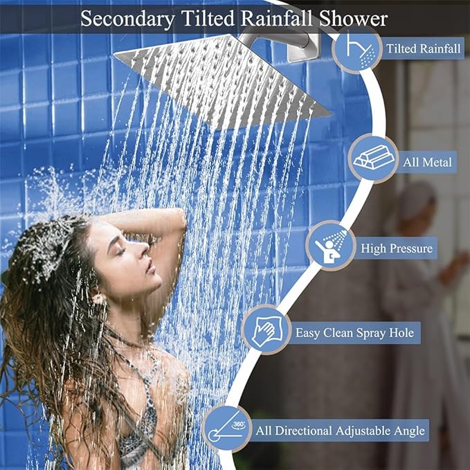Shower Faucet Set Polished Chrome Shower System, Knob Switch Diverter Shower Faucet with High Pressure Handheld Spray, Wall Mount 10 Inch Shower Head with 6 Inch Wall Mount Shower Head
