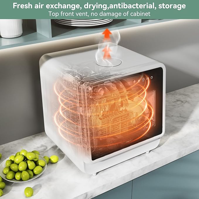 Portable Dishwasher, Countertop Dishwasher with Color Screen, 5 Place Settings & 8 Washing Programs, Mini Dishwashers, 3 Spray Arms with 5 L Built-in Water Tank