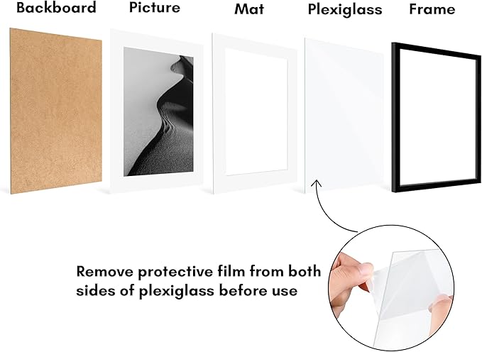 Americanflat 16x20 Picture Frame with Polished Plexiglass - Set of 5 - Use as 12x16 Frame with Mat or Display 16x20 Photo Without Mat - Galleria Collection - Picture Frames for Wall Display - Black