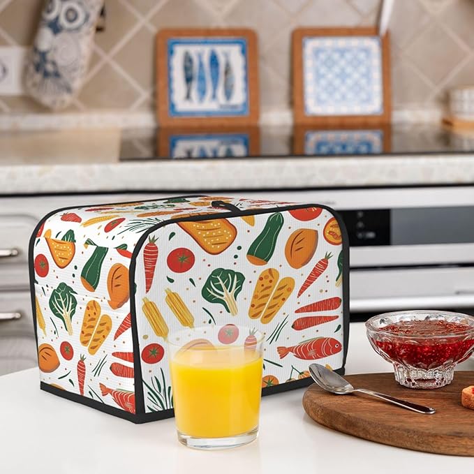 Toaster Cover 2 Slice Bread Vegetables Food Waterproof Appliance Cover with Hang Loop Bread Baker Toaster Cover for Kitchen