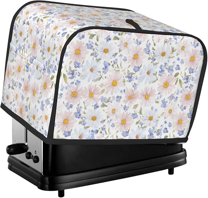 2 Slice Toaster Cover for Kitchen Flower Pastel Floral Waterproof and Dustproof Toaster Dust Cover with Side Pockets Decorative Universal Cover for Wide Slot Toasters and Small Appliances
