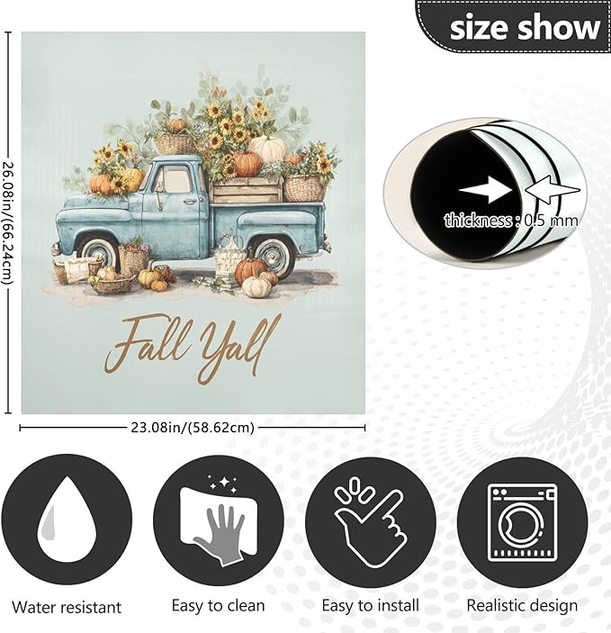 Fall Truck Teal Dishwasher Magnet Cover for Front Panel Magnetic Dishwasher Cover Decorative Refrigerator Magnet Covers Fridge Panel Decal for Home Decor, 23" x 26"