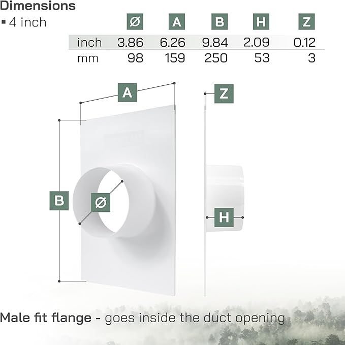 Vent Systems 4" Inch Duct Connector Flange – White Plastic Straight Ventilation Plate Adapter – Heavy-Duty HVAC Air Vent Fitting for Wall, Ceiling or Floor Mounting – Easy Indoor Installation