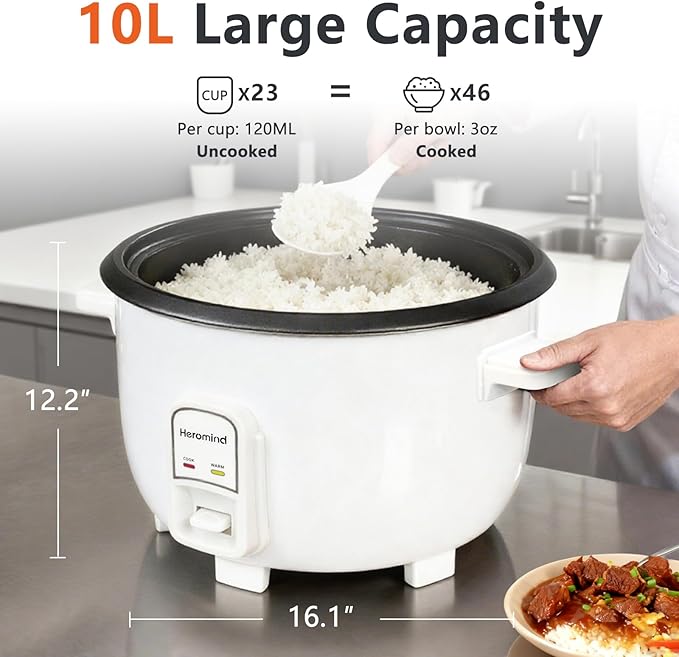 Commercial Rice Cooker, 46-Cup Rice Cooker, 9Qt / 10 L Large Rice Cooker with Nonstick Inner Pot, Fast Cooking and Auto Keep Warm, with Rice Cup and Paddle, Easy to Clean, 1600W