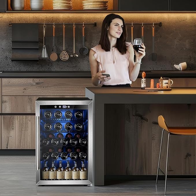 145 Can Beverage Refrigerator, 37 Bottle Wine Fridge with Smart Temperature Control, 4.4 CU FT Quiet Freestanding Mini Fridge with Child Lock Panel for Family Restaurant Bar