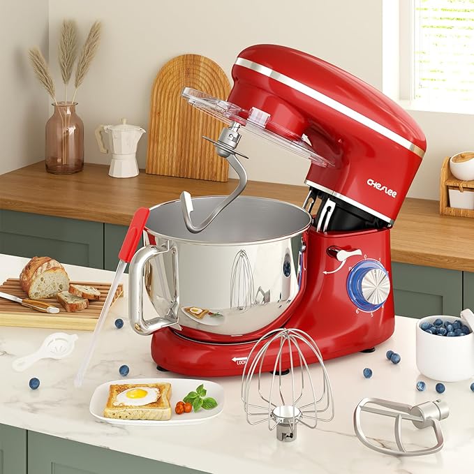 CHeflee Stand Mixer,660W 6+P With 6.5QT Stainless Steel Bowl,Dough Hook, Wire Whip & Beater,for Most Home Cooks (Blue)