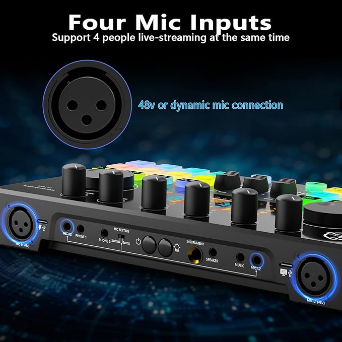 Podcast Equipment Bundle for 2, Audio Interface with Condenser Microphone, Voice Change, DJ Mixer for Streaming, Podcast Recording COMMANDER M100 3rd